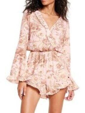 Agua Bendita x Target Romantic Floral Flare Sleeve Romper Pink NWT XS